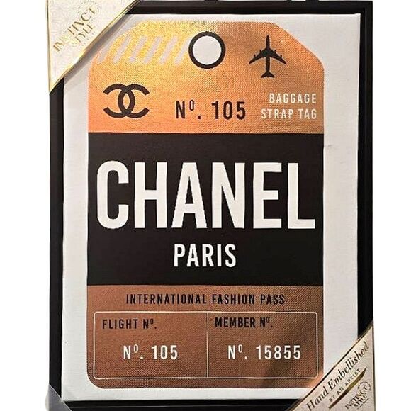 Instinct Style Chanel Paris Fashion Pass Luggage Tag Framed Canvas Wall Decor - Picture 2 of 6